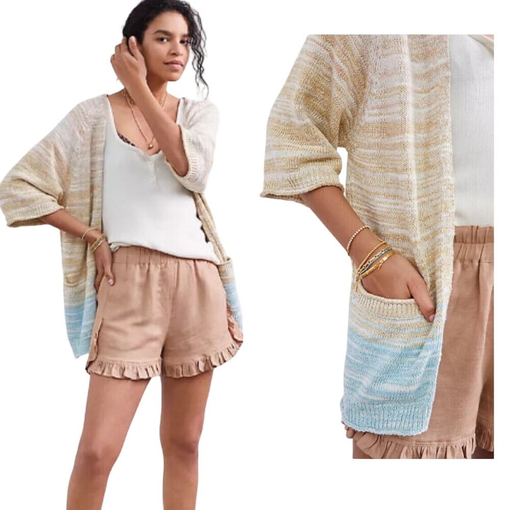 Daily Practice Anthropologie Ombre Cardigan S Colorblock Stripe Linen 3/4 Sleeve